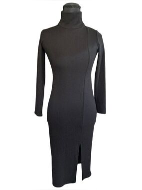 Rachel Pally Black Turtleneck Long Sleeve Midi Dress with Side Slit
